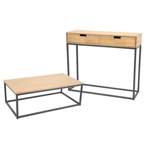 Set Console / Table Basse Bois Massif Berlin - Industriel