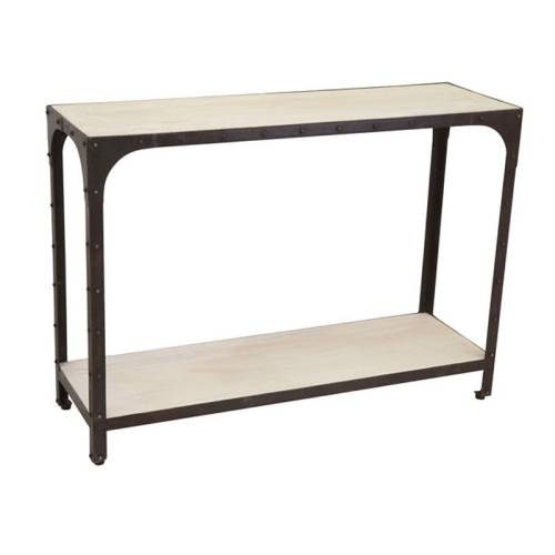 Console Blanc Cérusé Fer forgé et Palissandre