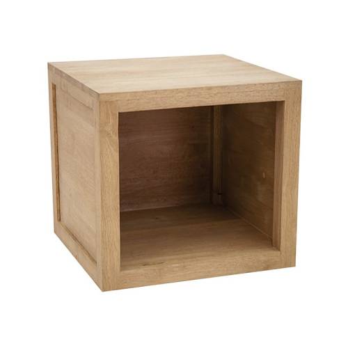 Cube de rangement avec étagère en bois de chêne massif huilé.