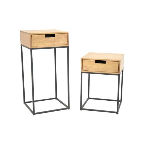 Set de Deux Sellettes Avec Tiroir Bois Massif Berlin - Industriel