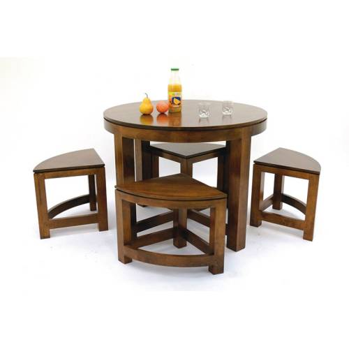 Table Basse Avec Tabouret Ronde Bois Massif Montréal - Contemporain