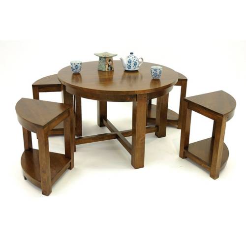 Table Basse + 4 Tabourets Omega Hévéa - meuble style design