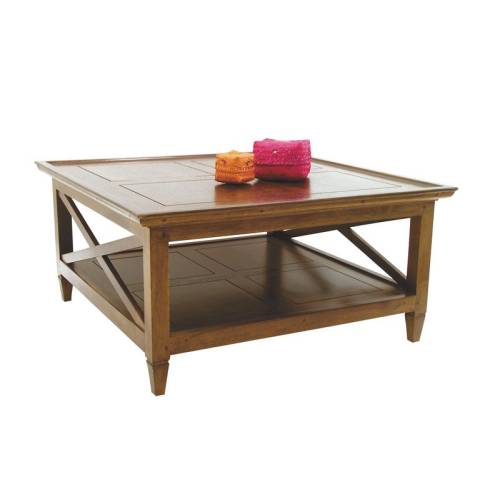 Table Basse Carrée Croisillon Hévéa - meuble style classique
