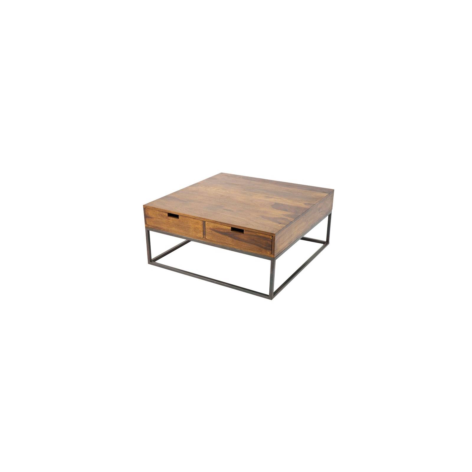 Table Basse Carrée Loft Fer Forgé Et Palissandre - meuble style industriel