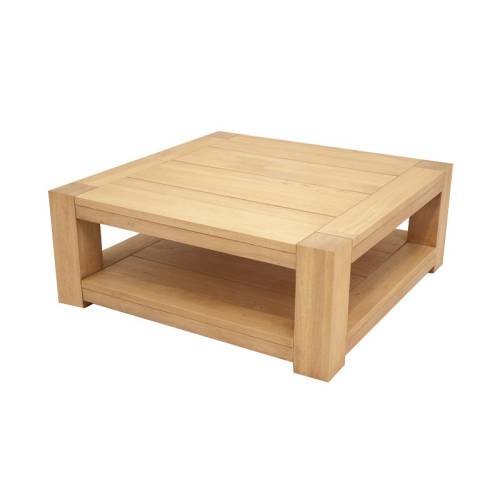 Table basse carrée design | Hévéa Moka - Contemporain