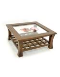 Table Basse Carrée Vitrée Chine Hévéa - meuble bois exotique