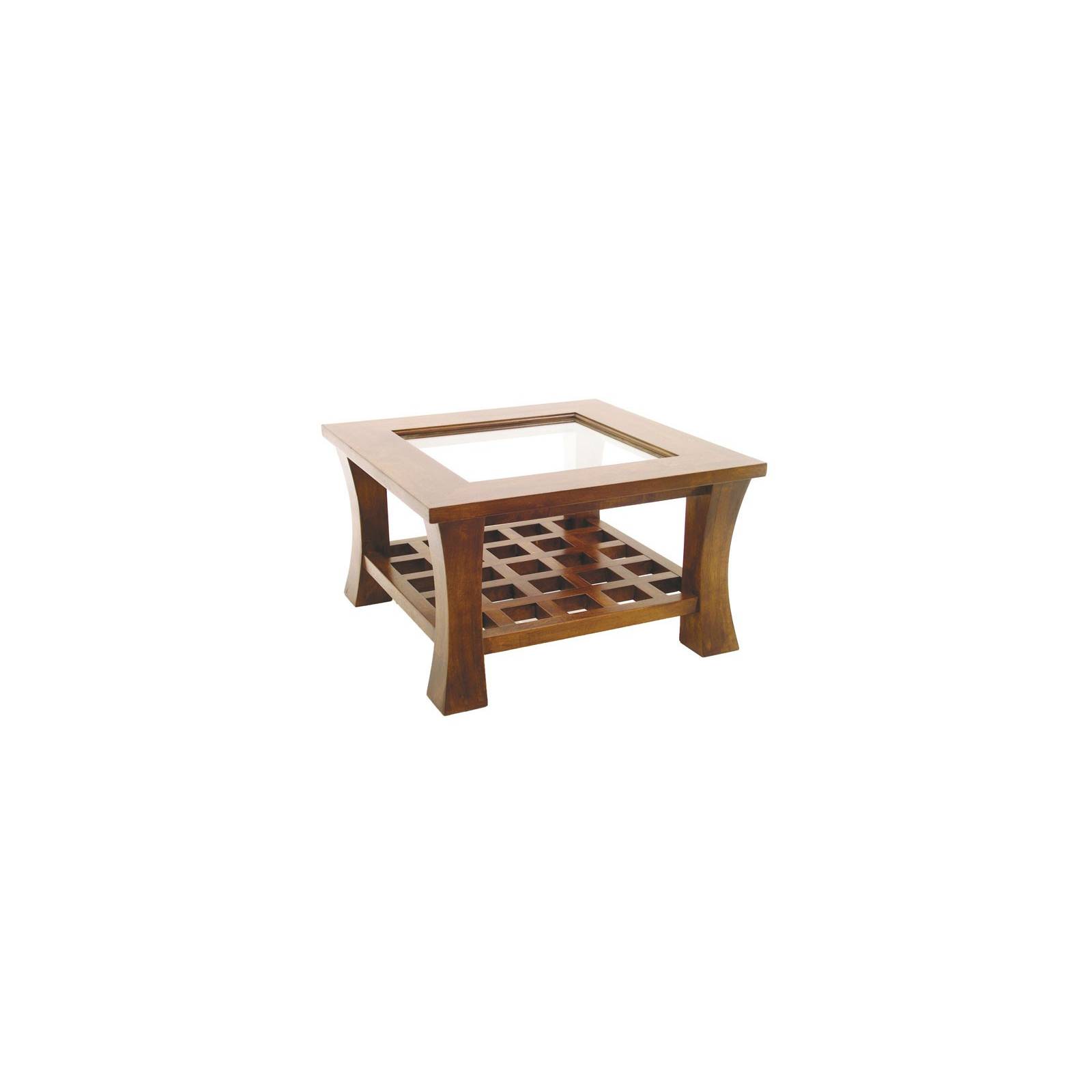 Table Basse Carrée Vitrée PM Chine Hévéa - meuble bois exotique
