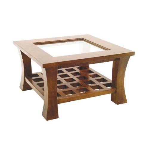 Petite Table Basse Carrée Vitrée Bois Massif Chine - Exotique