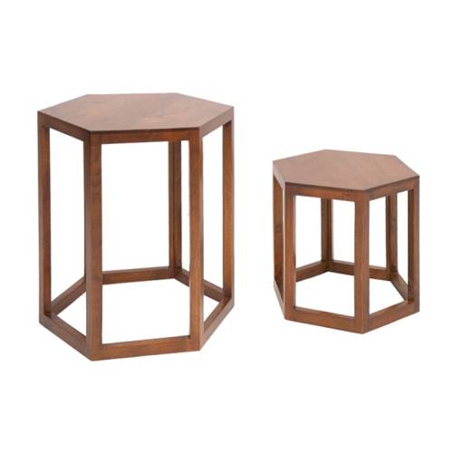 Set de 2 Sellettes Design Hexagonales Bois Massif Oméga - Contemporain