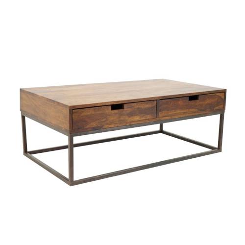 Table Basse Loft Fer Forgé Et Palissandre - meuble style industriel
