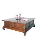 Table Basse Opium Carrée Tiroirs Chine Hévéa - meuble bois exotique