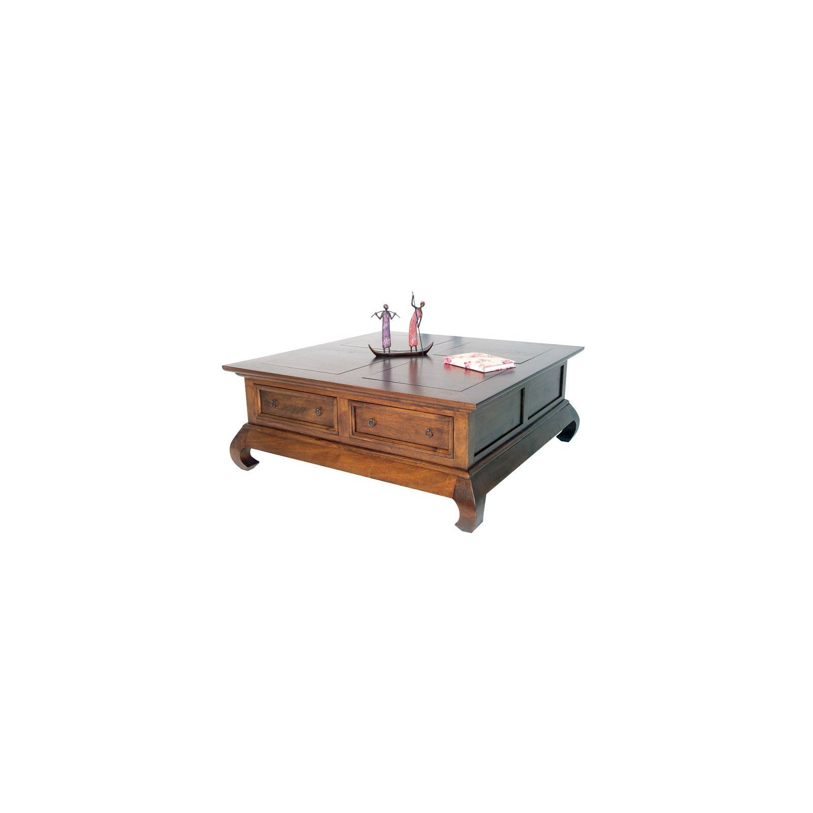 Table Basse Opium Carrée Tiroirs Chine Hévéa - meuble bois exotique