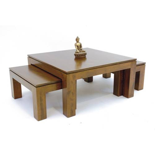 Table Basse Gigogne Carrée en Trois Parties Bois Massif Montréal - Contemporain