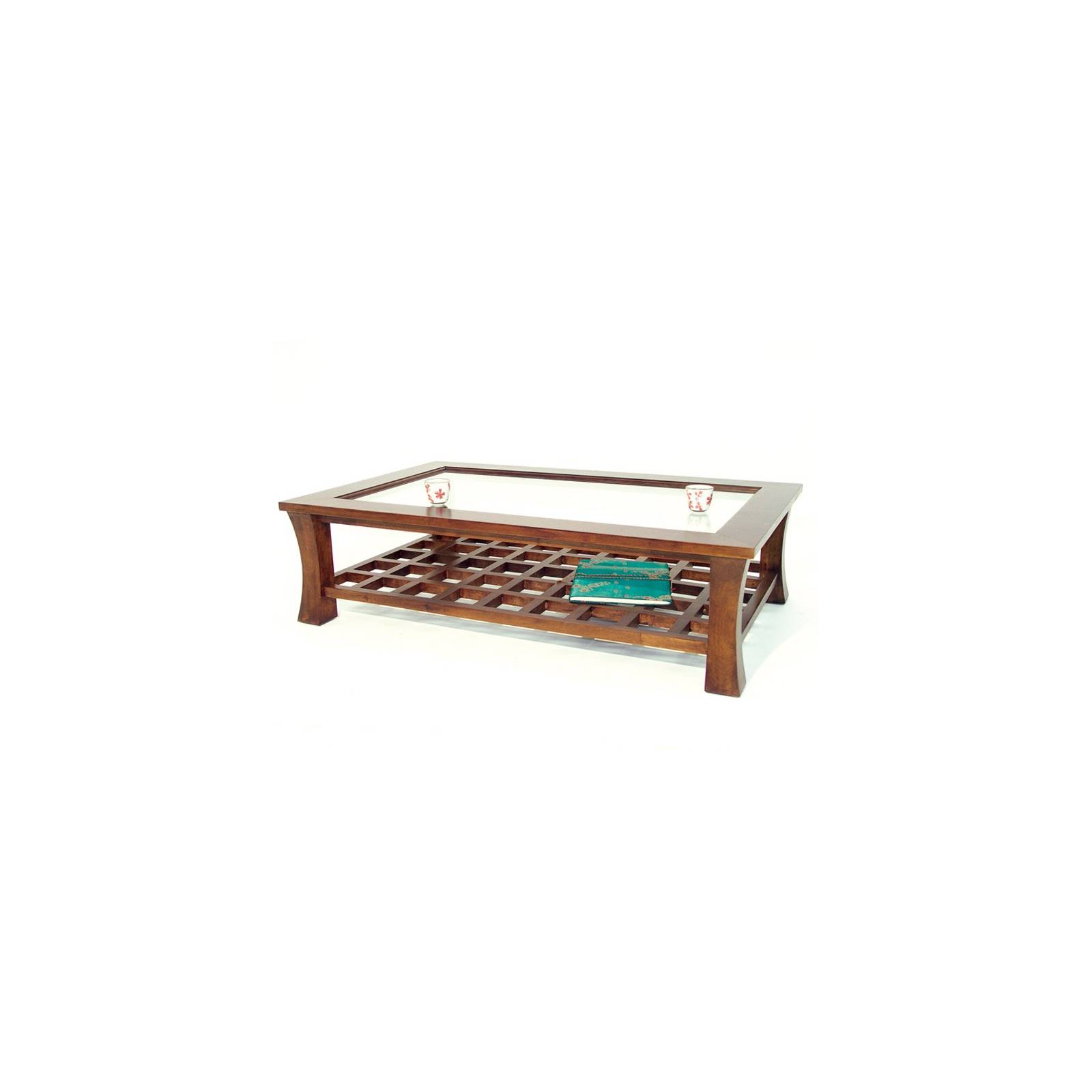 Table Basse Vitrée Chine Hévéa - meuble bois exotique