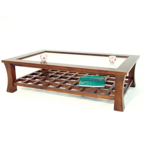 Table Basse Vitrée Rectangulaire Bois Massif Chine - Exotique