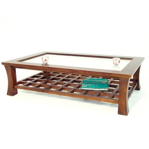 Table Basse Vitrée Chine Hévéa - meuble bois exotique