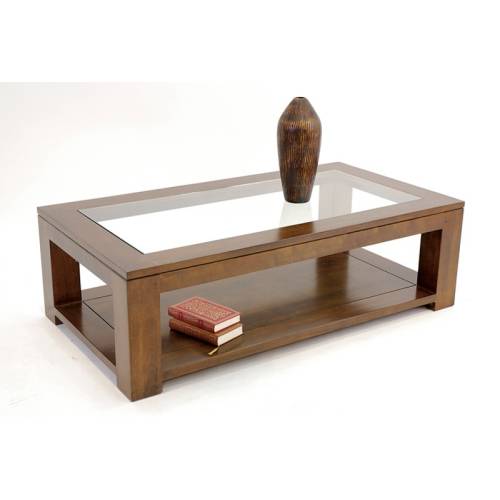 Table Basse Rectangulaire Vitrée Bois Massif Oméga - Contemporain