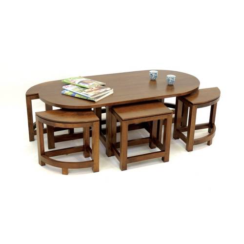 Table Basse+ 6 Tabourets Omega Hévéa - meuble style design