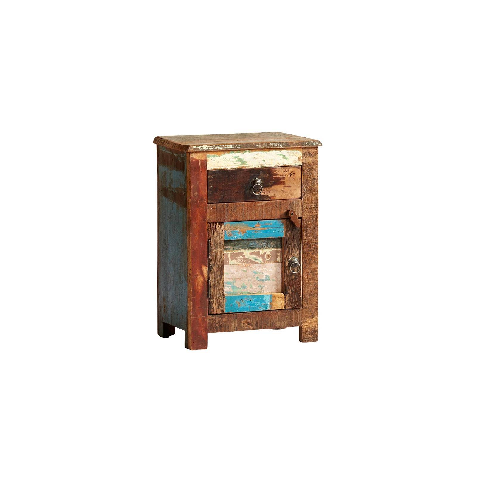 Chevet Teck Origine. Meuble de rangement en bois recyclé.