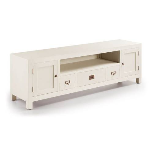 Grand Meuble Tv Blanc Sydney Acajou - Classique chic