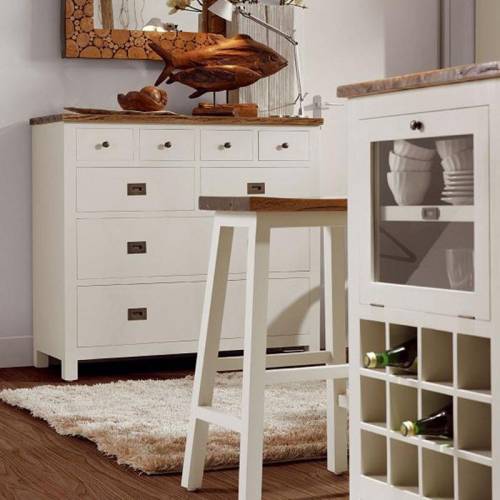 Commode blanche et bois - Sydney Acajou - Classique chic