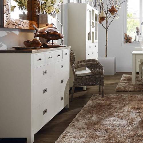 Commode blanche et bois - Sydney Acajou - Classique chic