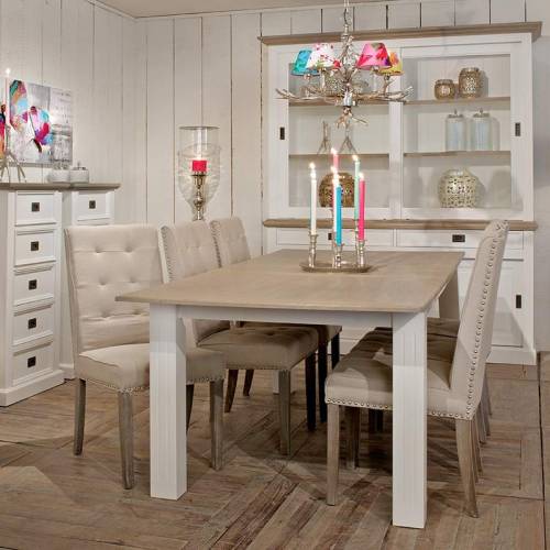Table rectangulaire pied carré 200 cm Victoria Pin - Classique chic