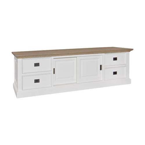 Grand meuble TV bois massif Victoria Pin - Classique chic