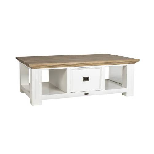 Table basse rectangulaire à tiroirs bois massif Victoria Pin - Classique chic