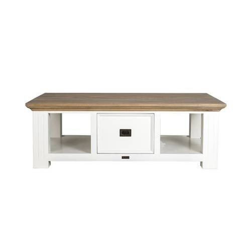 Table basse rectangulaire à tiroirs bois massif Victoria Pin - Classique chic