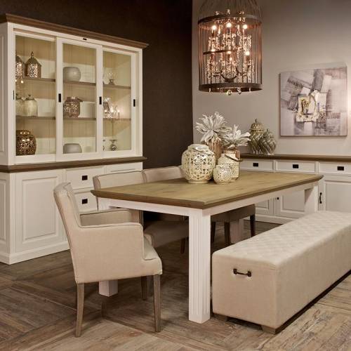 Table rectangulaire pied carré 220 cm Victoria Pin - Classique chic