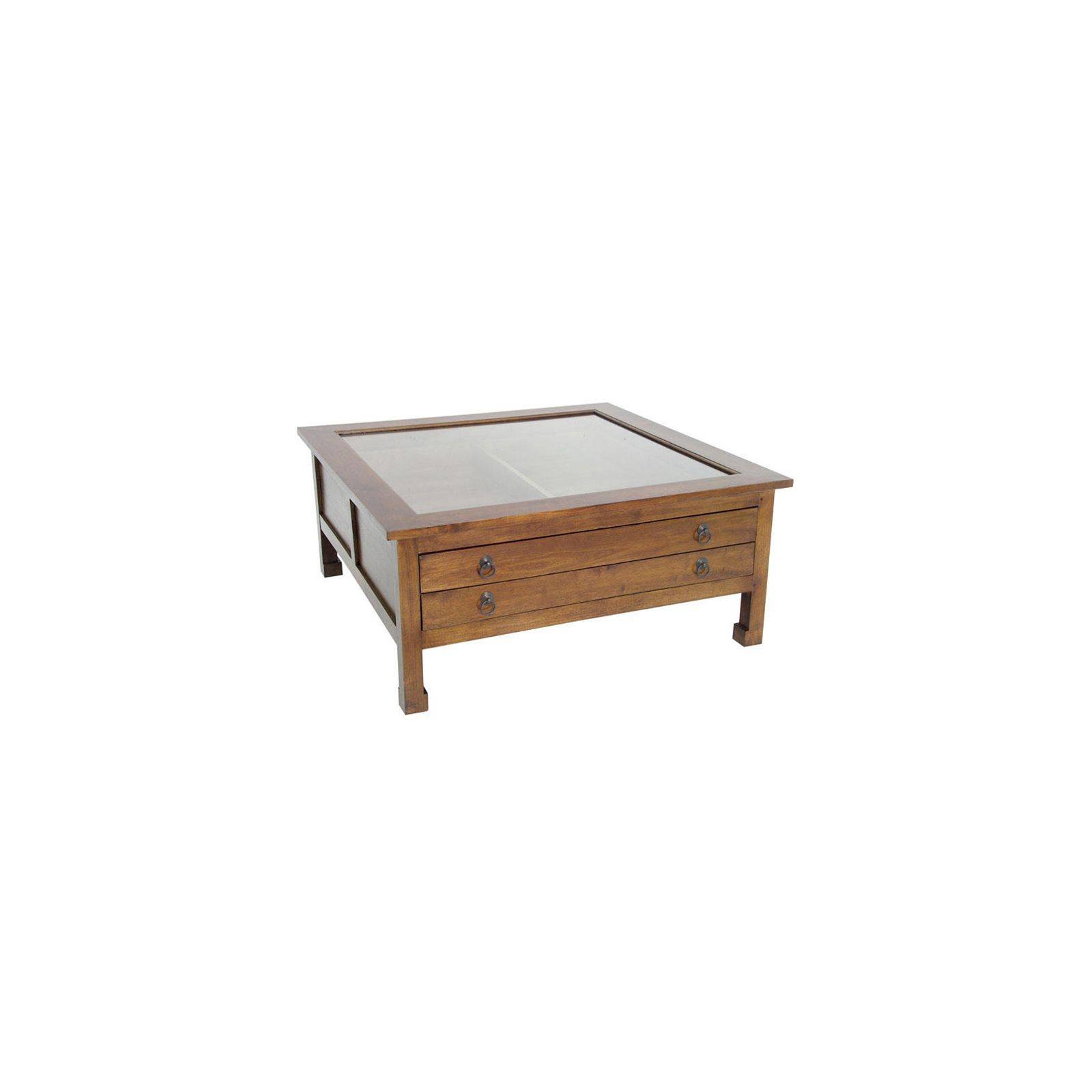 Table Basse Carrée Tiroirs Chine Hévéa - table basse hévéa massif