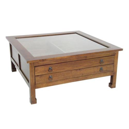 Table Basse Carrée Avec Tiroir Bois Massif Chine - Classique chic