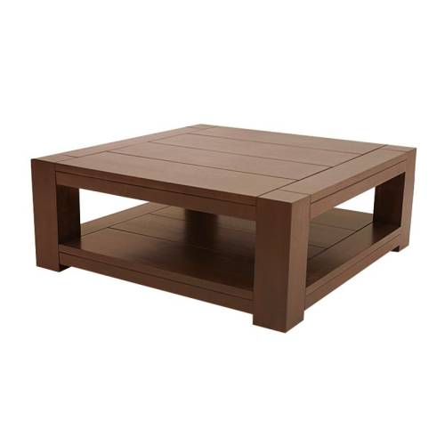 Table basse carrée design | Hévéa Moka - Contemporain