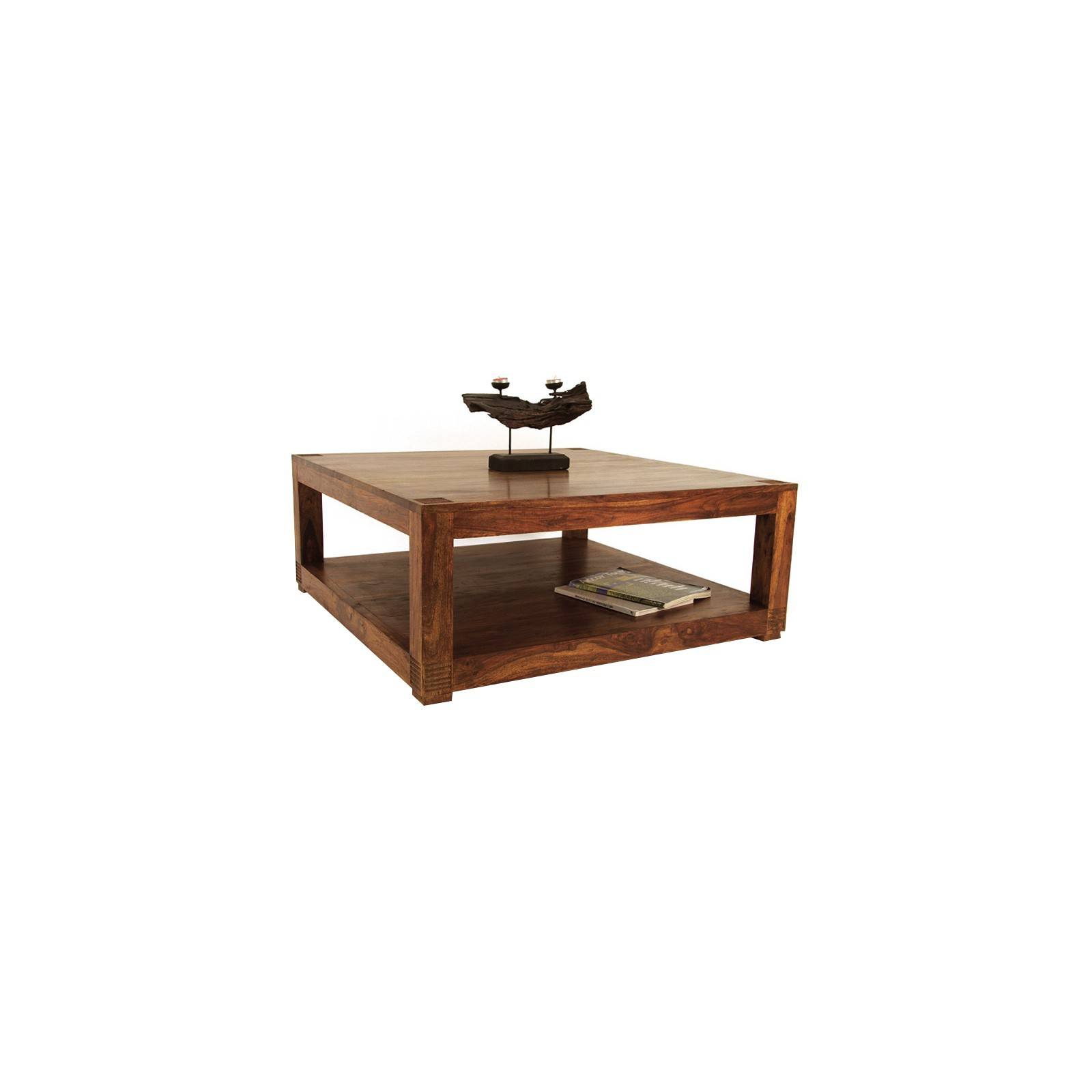 Table basse carrée au style primitif. Inspiration africaine