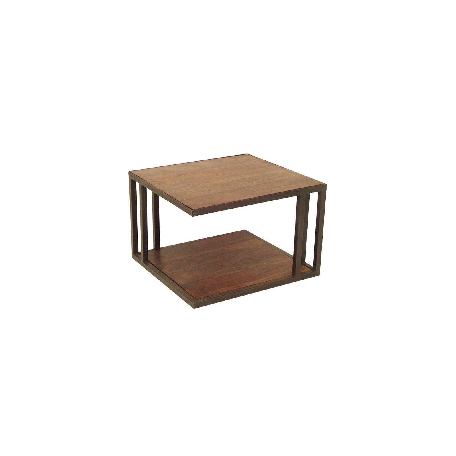 Table basse industrielle Loft fer forgé et palissandre