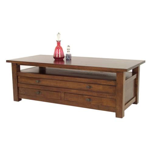 Table Basse a Tiroirs Rectangulaire Bois Massif Tradition - Classique chic