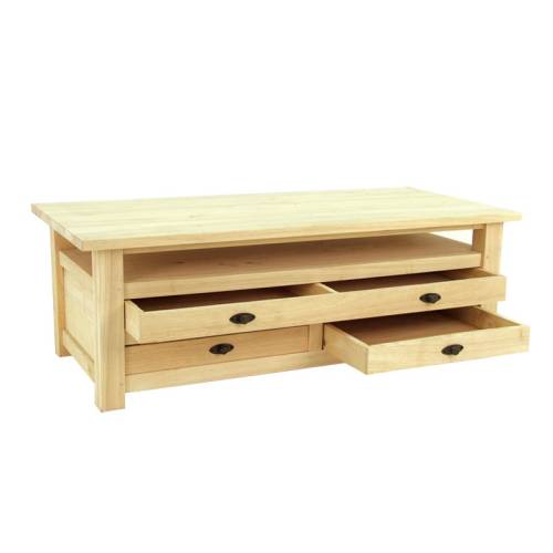Table Basse a Tiroirs Rectangulaire Bois Massif Tradition - Classique chic