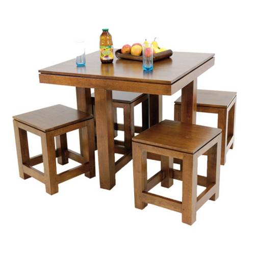 Table de Repas et Ses 4 Tabourets Bois Massif Montréal - Contemporain