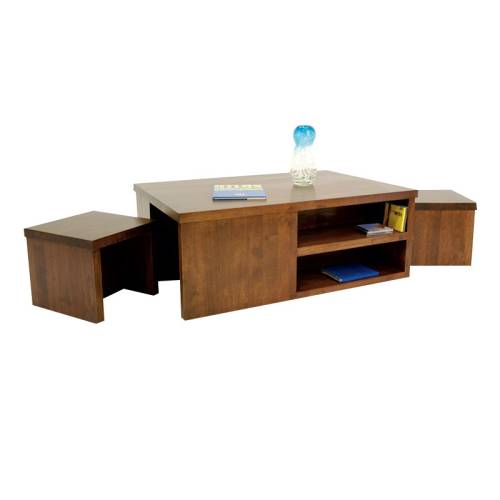 Table Basse Avec Tabouret Bois Massif Fjord - Contemporain