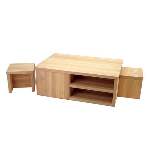 Table Basse Avec Tabouret Bois Massif Fjord - Contemporain