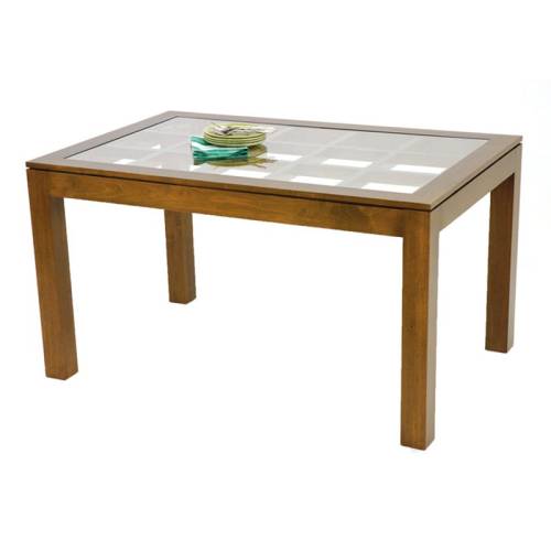 Table de Salle Vitrée Rectangulaire Bois Massif Oméga - Contemporain