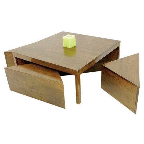 Table Basse Tabouret Carrée Bois Massif Oméga - Contemporain