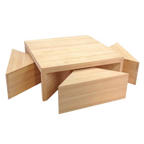 Table Basse Tabouret Carrée Bois Massif Oméga - Contemporain