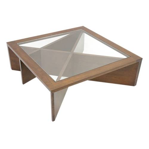 Table Basse Carrée Vitrée Bois Massif Oméga - Contemporain