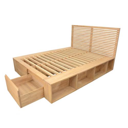 Lit en Bois Massif Moderne Avec Tiroir Miami - Contemporain