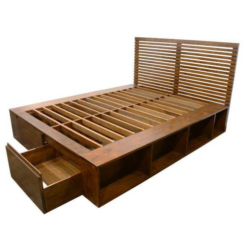 Lit en Bois Massif Moderne Avec Tiroir Miami - Contemporain