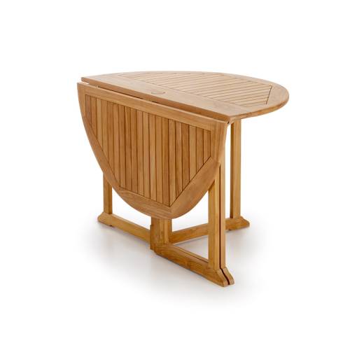 Mobilier de jardin en teck Greenwood : table ronde pliante