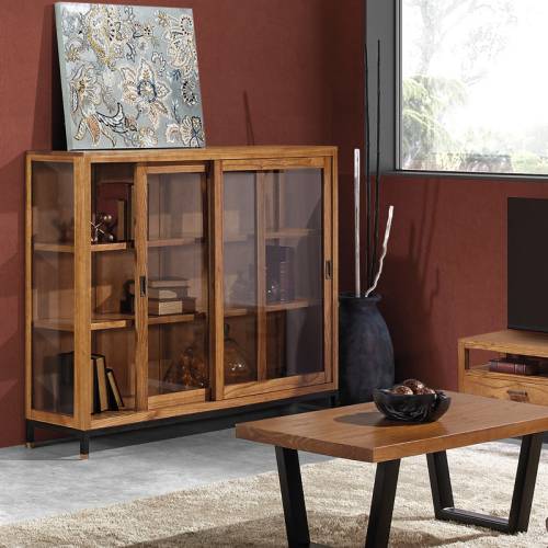 Echantillon - vitrine industrielle bois massif Mindy