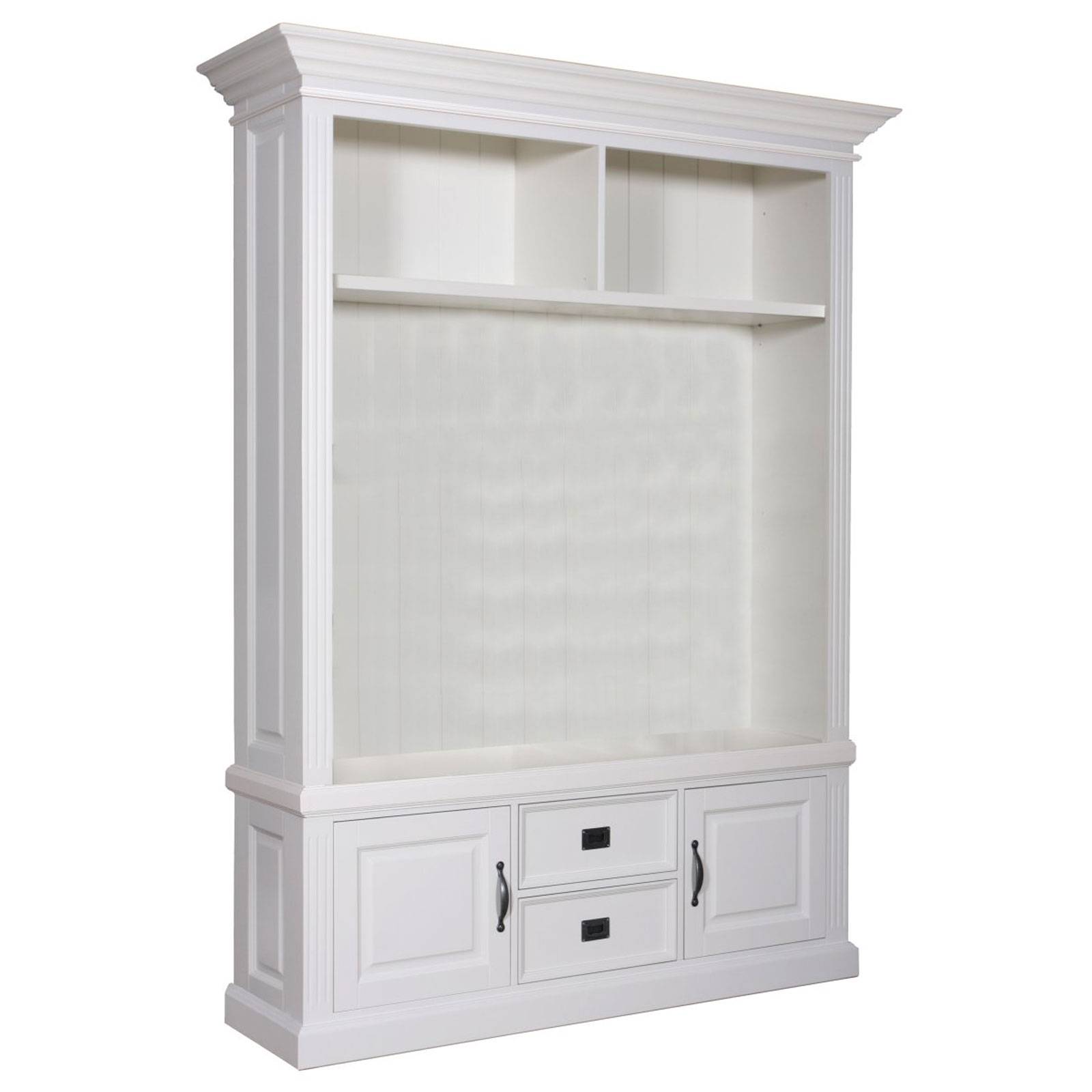 Meuble TV 2 portes 2 tiroirs avec des panneaux de bossage design romantique